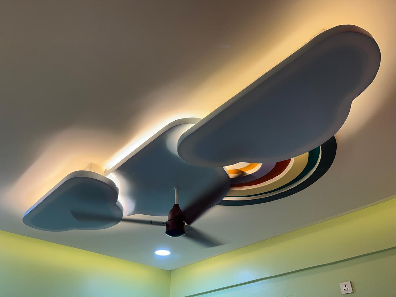 Manibhushan's House, Hyderabad — Sculpted false ceiling with concealed cove lighting